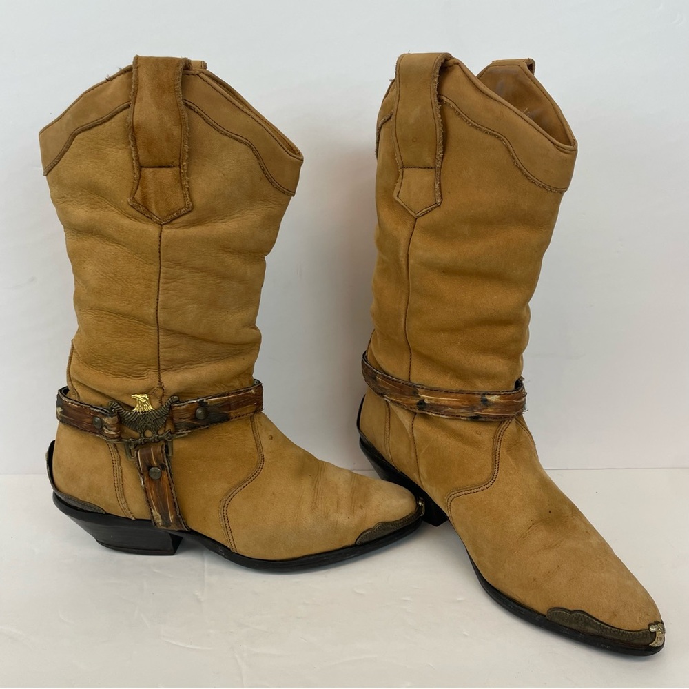 90’s MAINE WOODS EAGLE ACCENT WESTERN COWGIRL LEATHER BOOTS SIZE US 6.5 VINTAGE